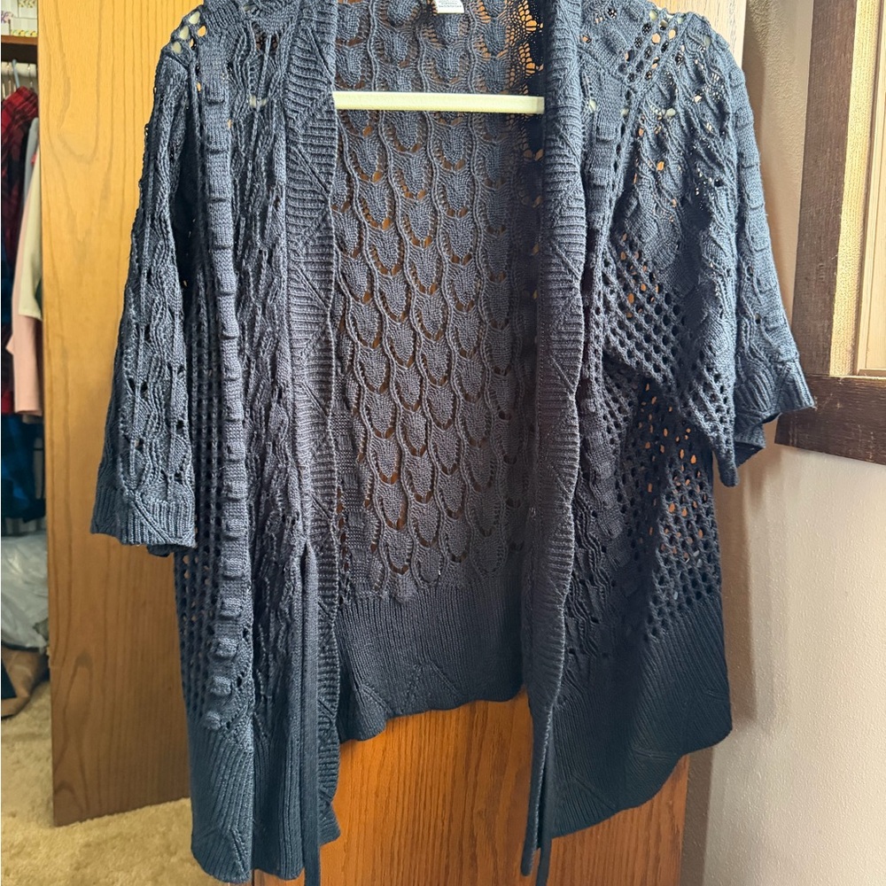Chic Open Knit Cardigan Sweater - Dark Blue
